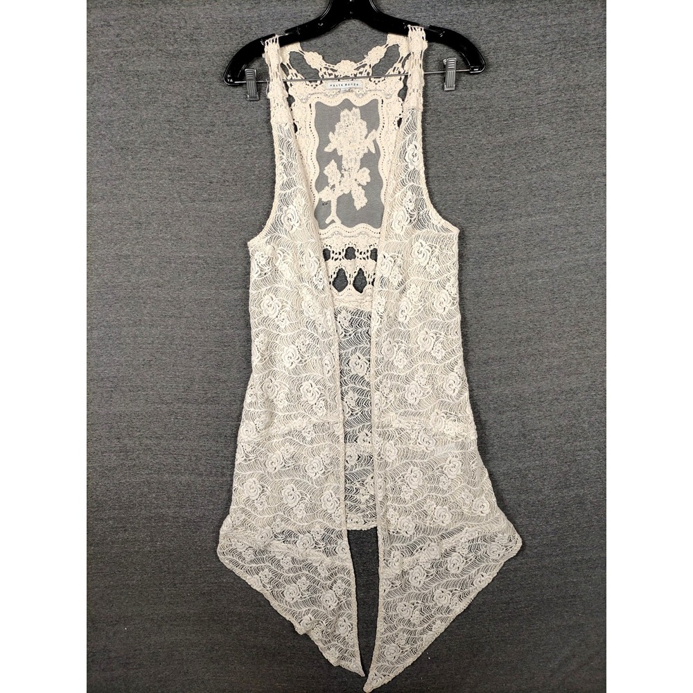 Haute‎ Monde Womens Sweater S White Lace Crochet Boho Chic Western Cottage Fairy
